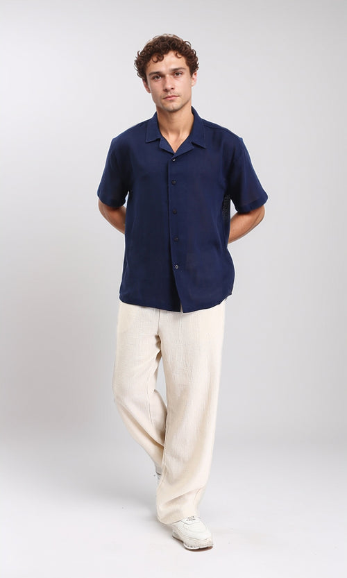 R204682 - Lightweight Solid Short Sleeves Shirt - Navy Blue