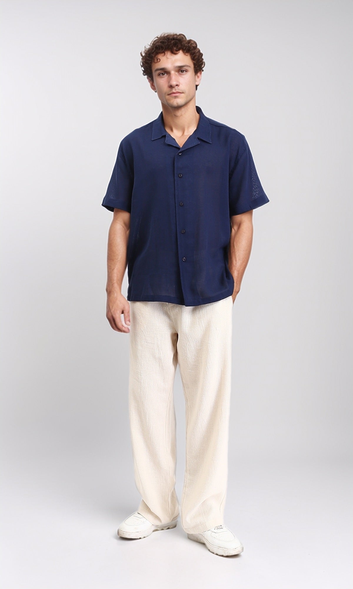 R204682 - Lightweight Solid Short Sleeves Shirt - Navy Blue