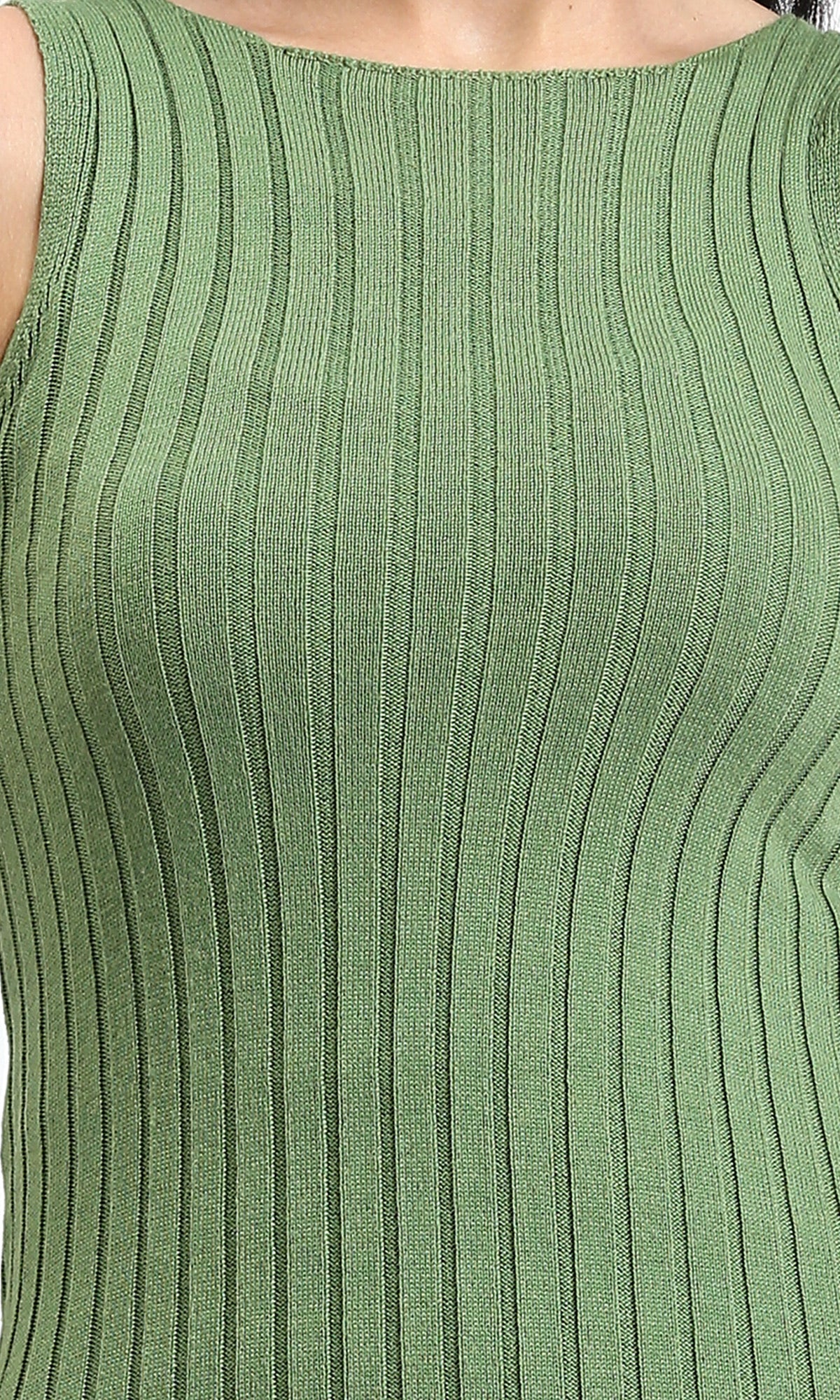 R204688 - Feminine Ribbed Slip On Bodycon Dress - Light Green