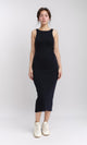 R204690 - Sleeveless Slip On Ribbed Midi Dress - Black