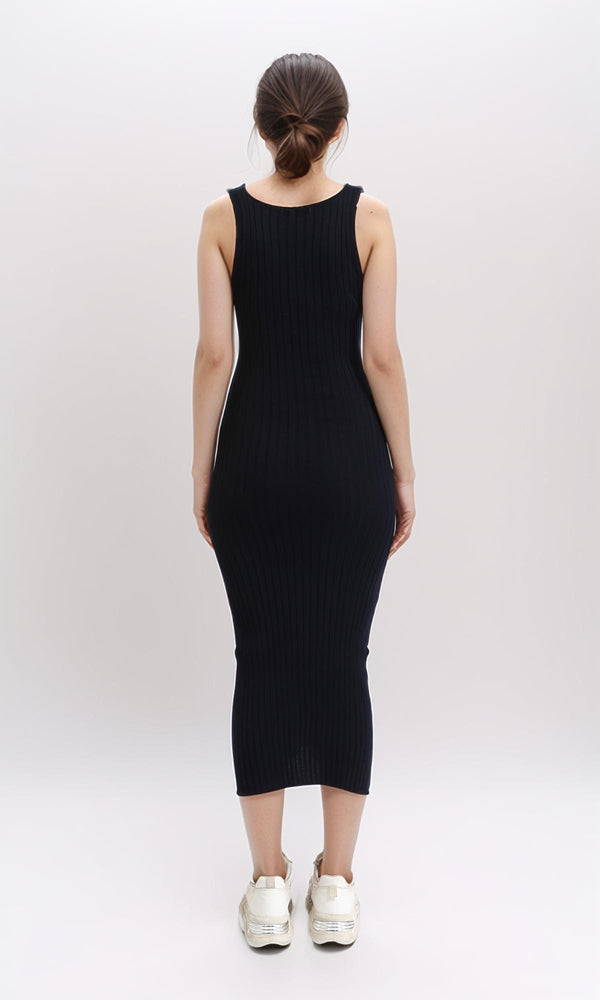 R204690 - Sleeveless Slip On Ribbed Midi Dress - Black