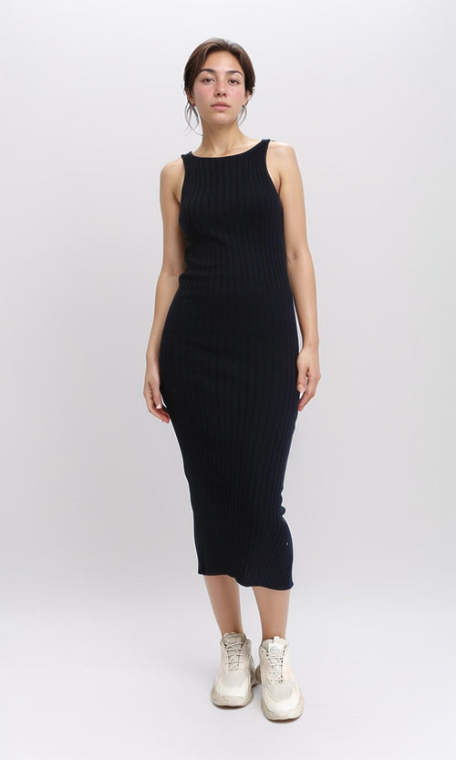 R204690 - Sleeveless Slip On Ribbed Midi Dress - Black