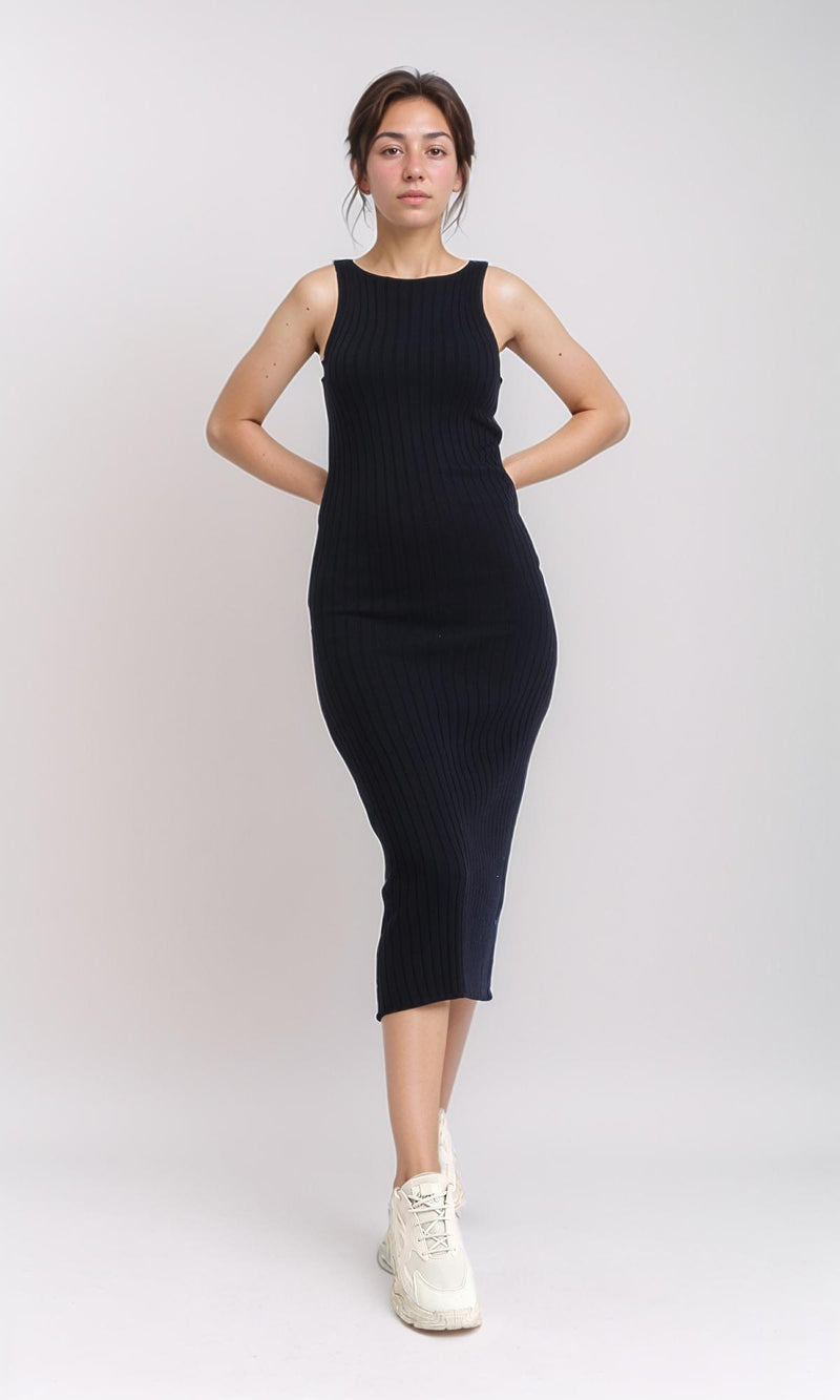 R204690 - Sleeveless Slip On Ribbed Midi Dress - Black