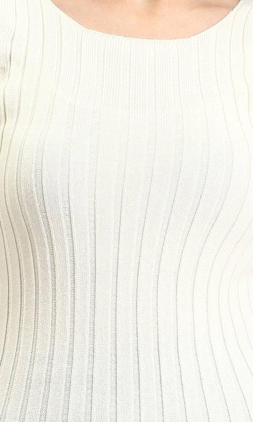 R204691 - Sleeveless Ribbed Long Bodycon Dress - Beige