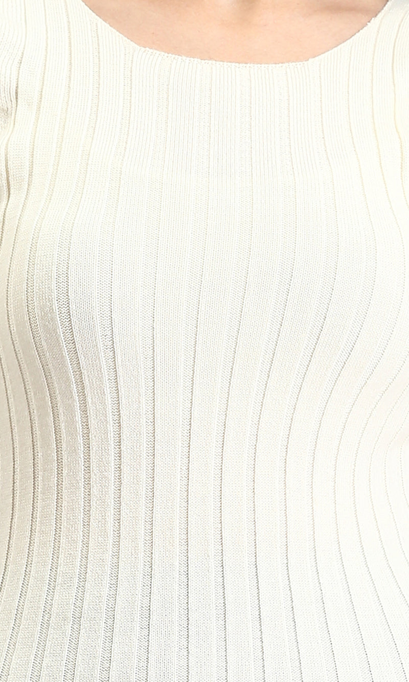 R204691 - Sleeveless Ribbed Long Bodycon Dress - Beige