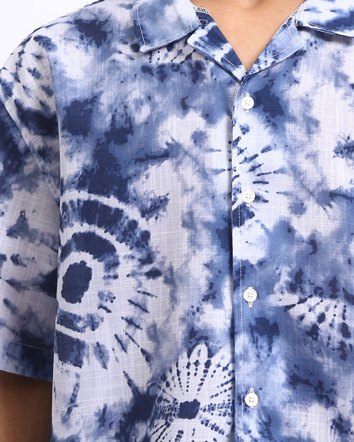 RAVIN Men’s Shibori Sunburst Relaxed Fit Camp Collar Shirt – Indigo Tie-Dye - R204706