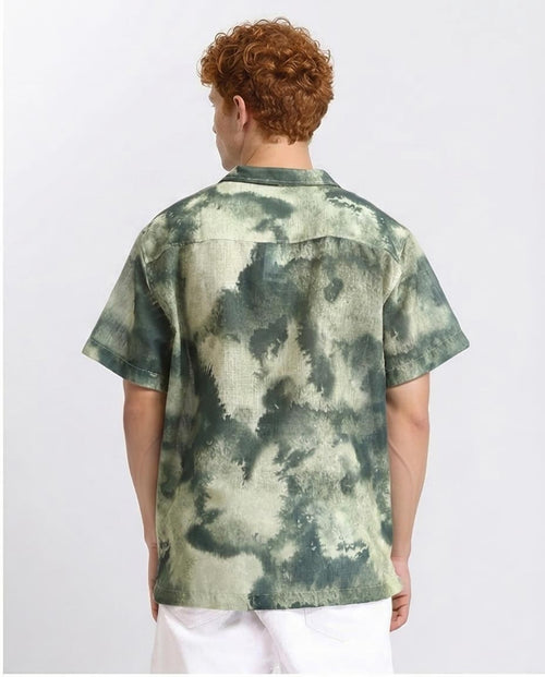 Ravin | Men’s Resort Cloud-Wash Camp Collar Shirt- Olive & Dark Green - R204707