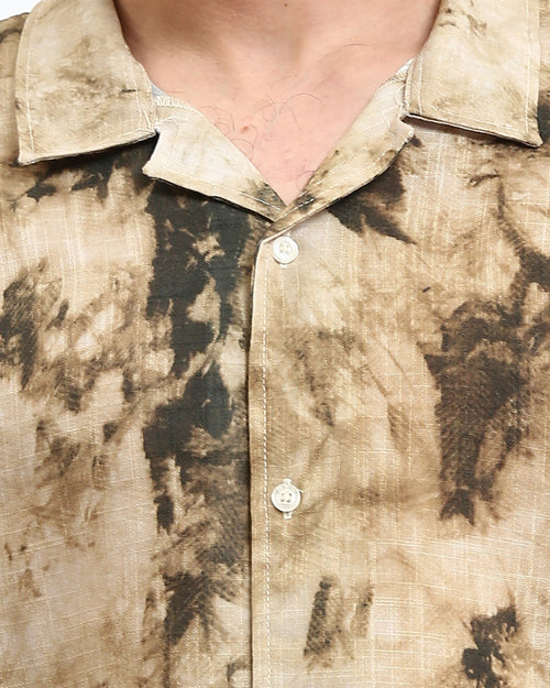 Ravin Abstract Tie-Dye Short-Sleeve Resort Shirt – Sand & Charcoal - R204709