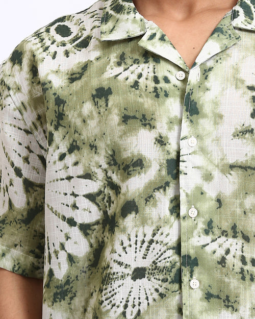 Ravin Olive Sunburst Tie-Dye Camp Collar Shirt - Olive & Dark Green - R204711