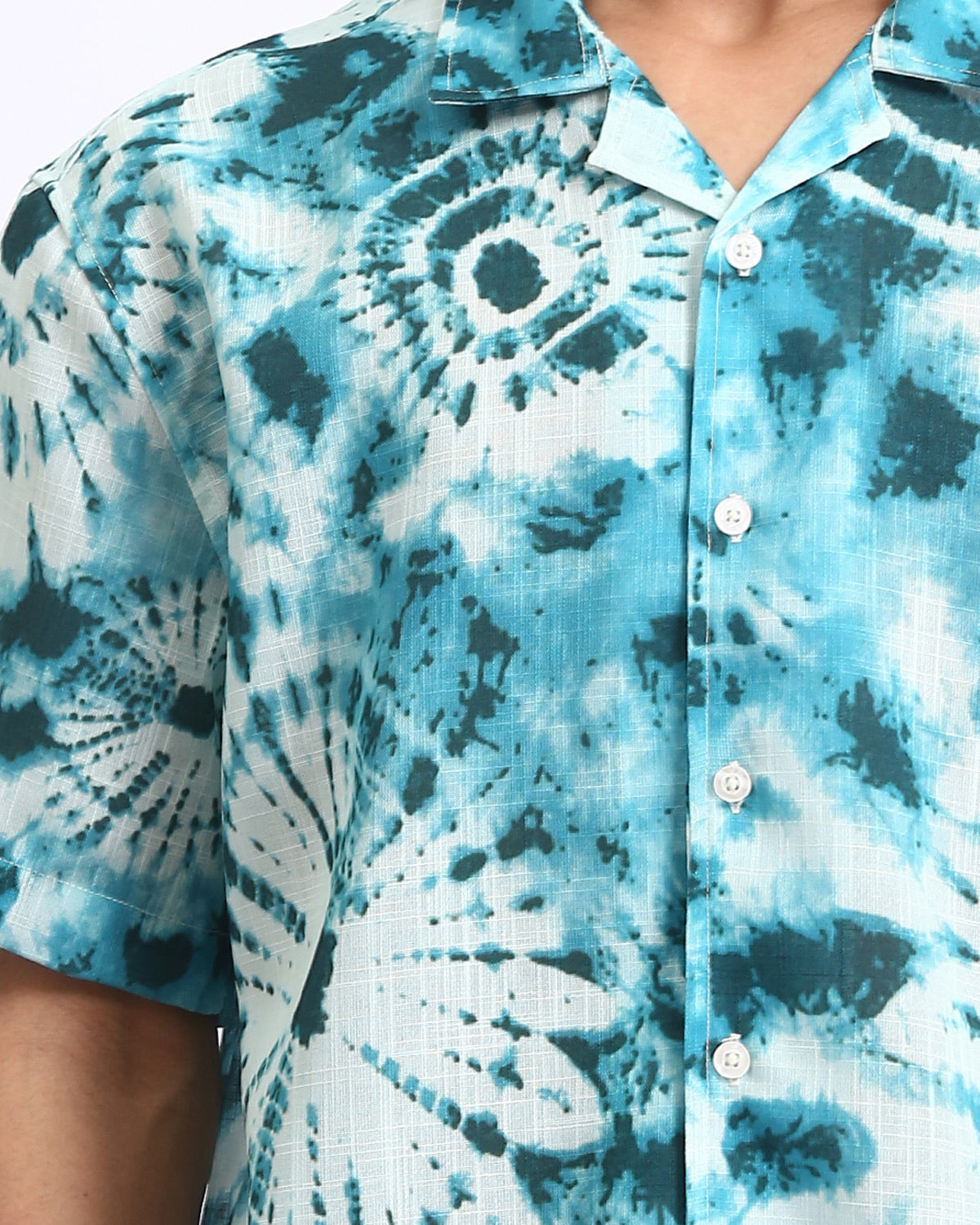 Ravin Men’s Shibori Sunburst Relaxed Camp Collar Shirt – Turquoise/White - R204712