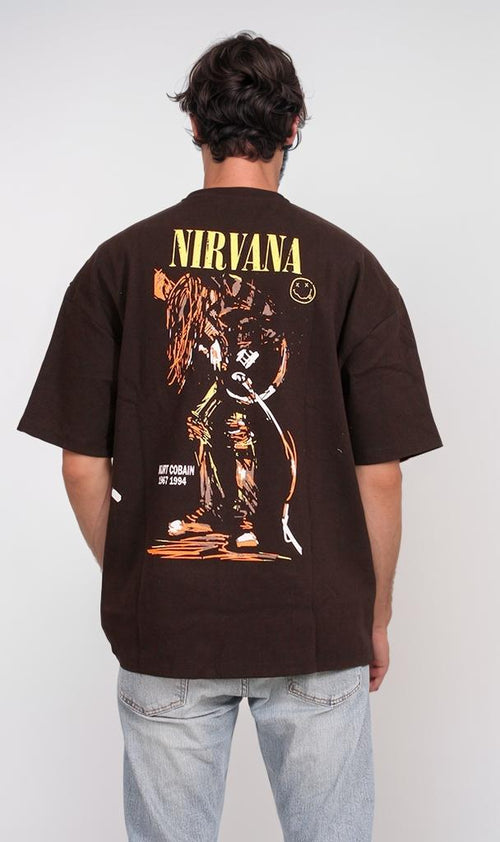 R204825 - تي شيرت Nirvana بتصميم هيكل عظمي للفرقة – أسود