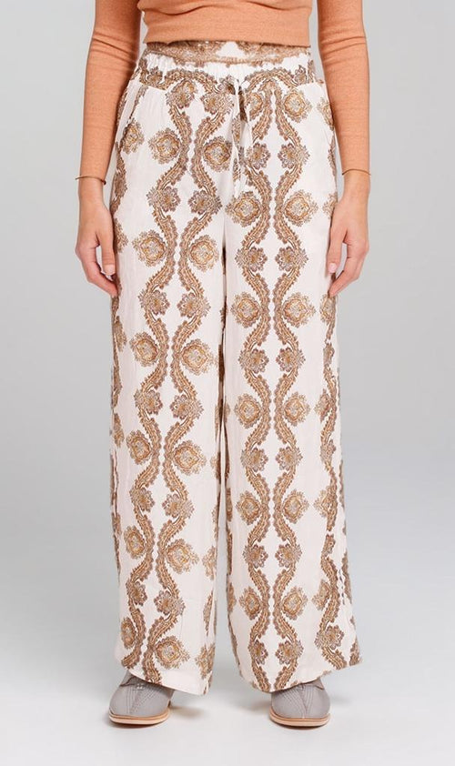 R204835-R204835 - Printed Wide-Leg Pants - Beige & Brown