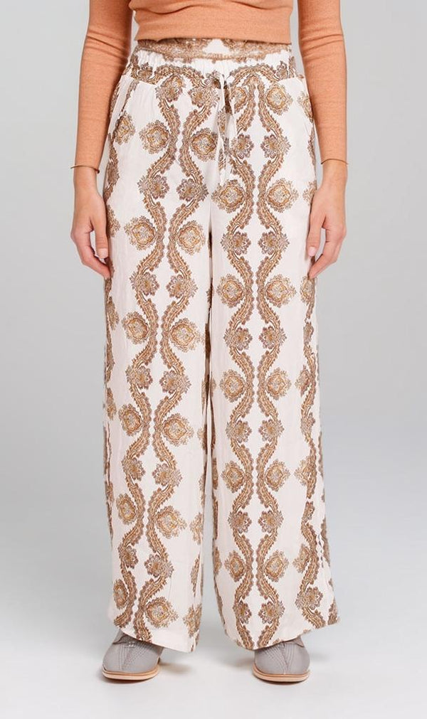 R204835-R204835 - Printed Wide-Leg Pants - Beige & Brown