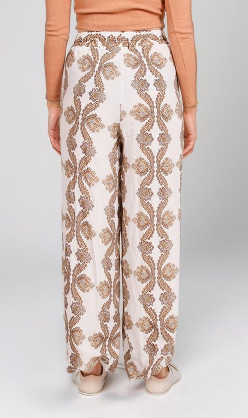R204835-R204835 - Printed Wide-Leg Pants - Beige & Brown