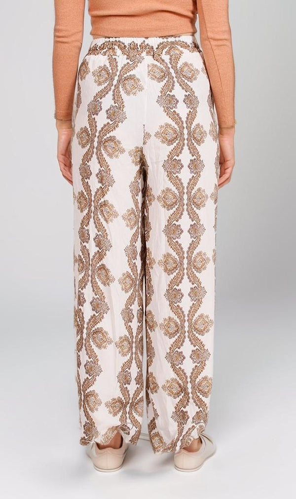 R204835-R204835 - Printed Wide-Leg Pants - Beige & Brown