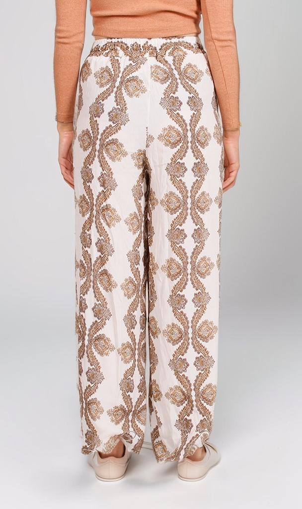 R204835-R204835 - Printed Wide-Leg Pants - Beige & Brown