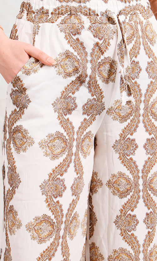 R204835-R204835 - Printed Wide-Leg Pants - Beige & Brown