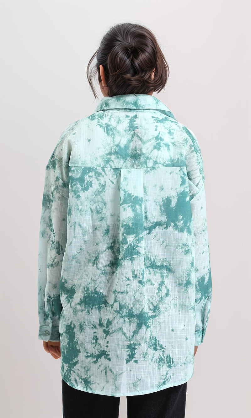 R204839 - Long Sleeves Tie Dye Relaxed Shirt - Jade Green