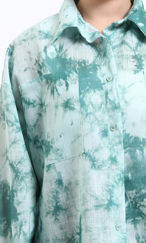 R204839 - قميص واسع بأكمام طويلة وصبغة Tie-Dye - أخضر Jade