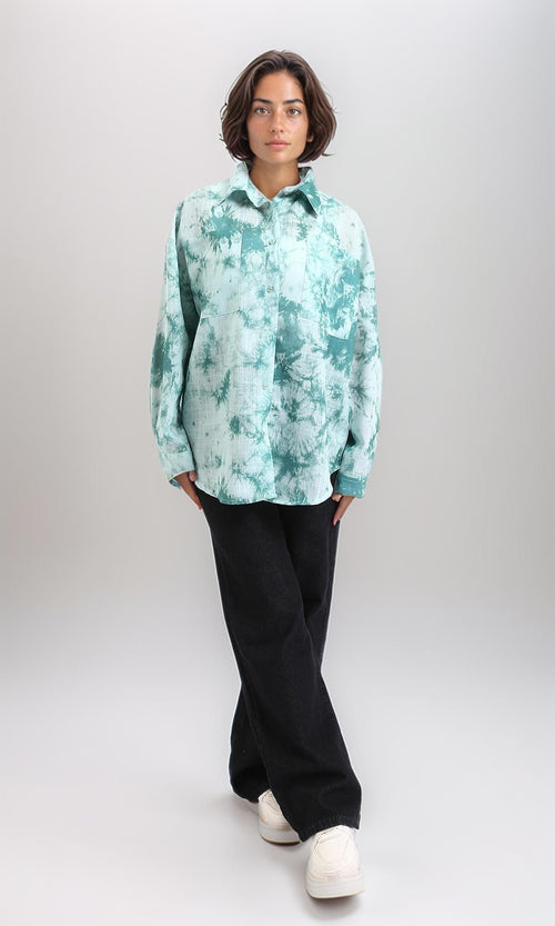 R204839 - قميص واسع بأكمام طويلة وصبغة Tie-Dye - أخضر Jade