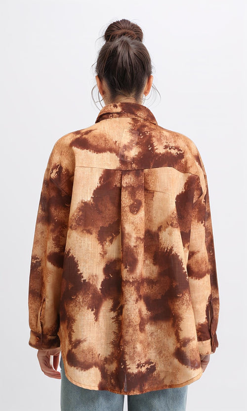 R204840 - Patterned Long Sleeves Relaxed Shirt - Camel & Brown