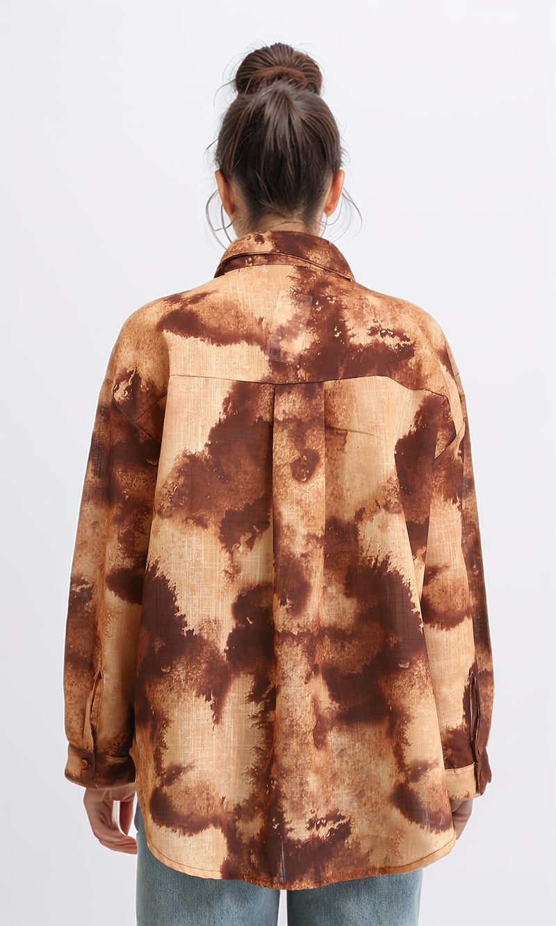 R204840 - Patterned Long Sleeves Relaxed Shirt - Camel & Brown