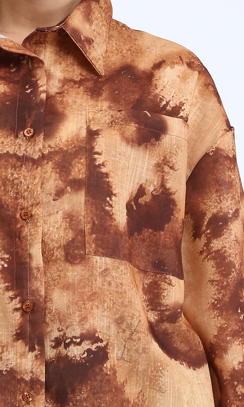 R204840 - Patterned Long Sleeves Relaxed Shirt - Camel & Brown