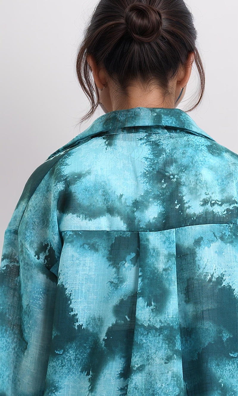 R204841-Long Sleeves Tie Dye Relaxed Shirt - Dark Green