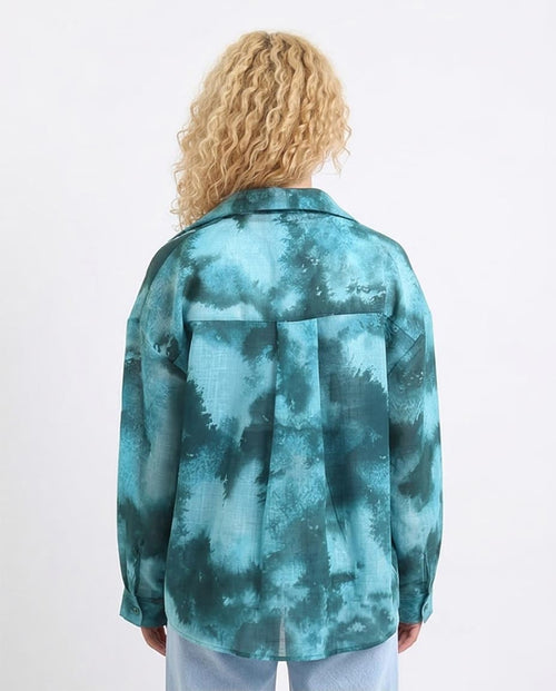 Ravin Oversized Abstract Print Button-Down Shirt – Teal & Forest Green - R204841