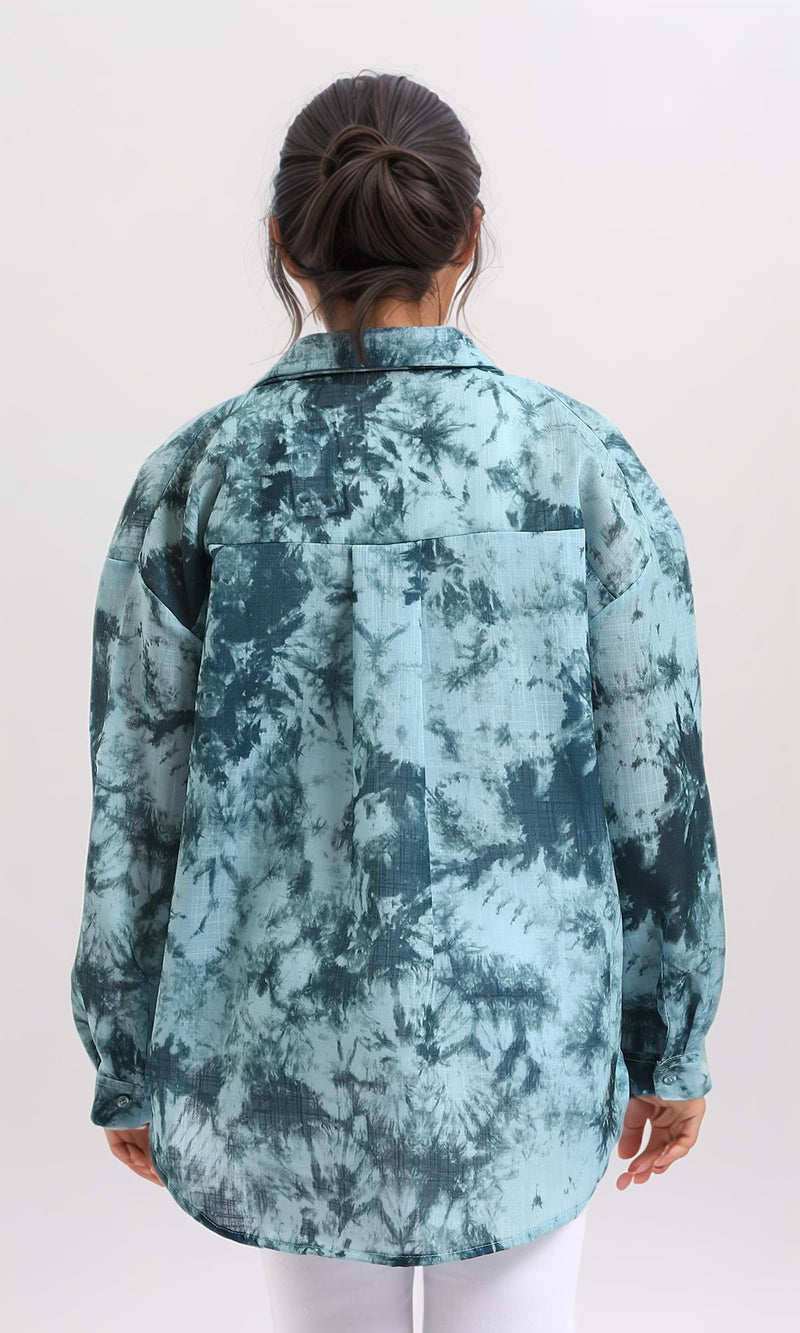 R204842-Long Sleeves Tie Dye Relaxed Shirt - Forest Green
