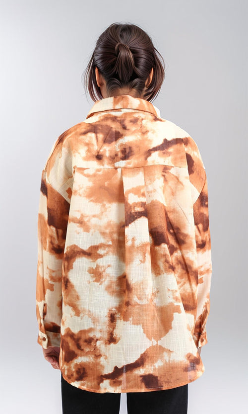 R204843 - Long Sleeves Tie Dye Relaxed Shirt - Brown Shades