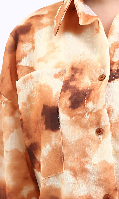 R204843 - Long Sleeves Tie Dye Relaxed Shirt - Brown Shades