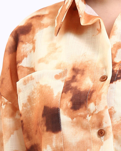 Ravin Oversized Textured Tie-Dye Shirt in Terracotta & Cream - R204843