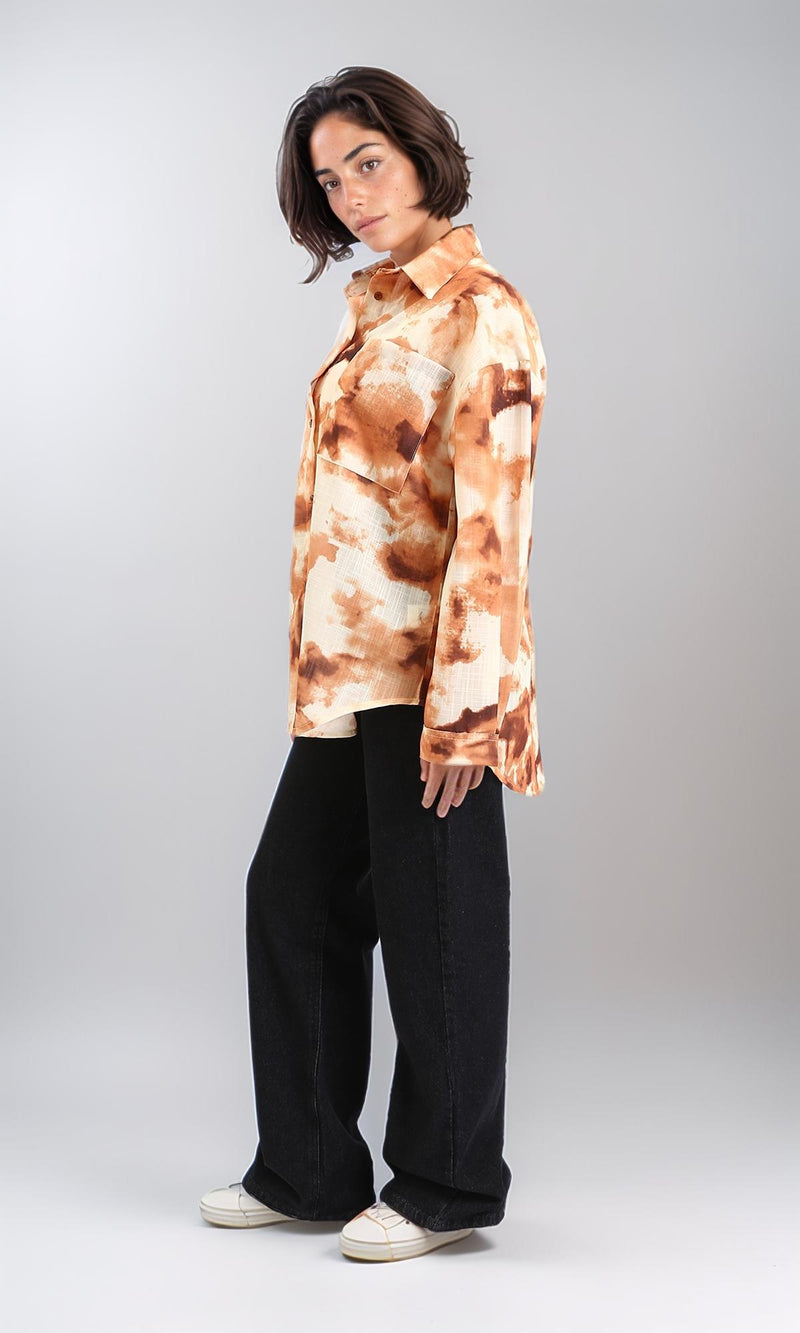 R204843 - Long Sleeves Tie Dye Relaxed Shirt - Brown Shades