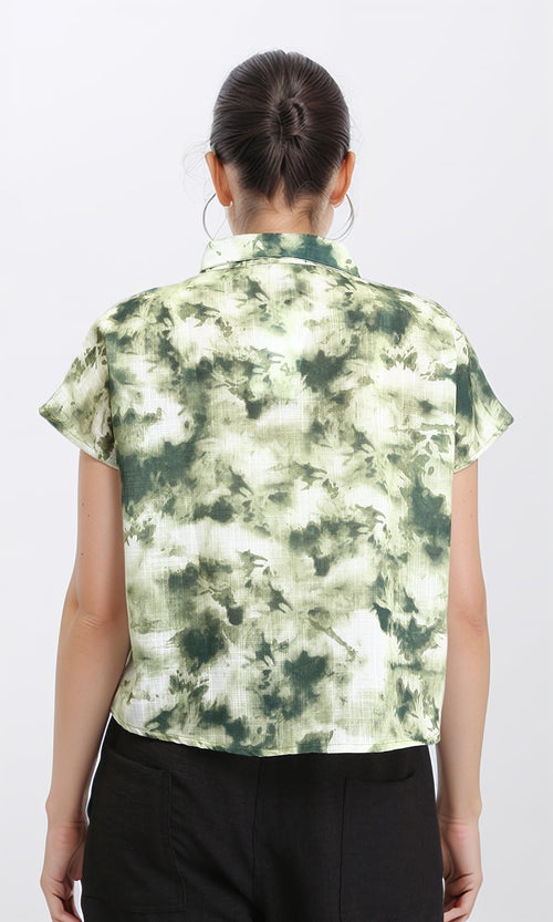 R204844 - Patterned Short Sleeves Relaxed Shirt - Green Shades