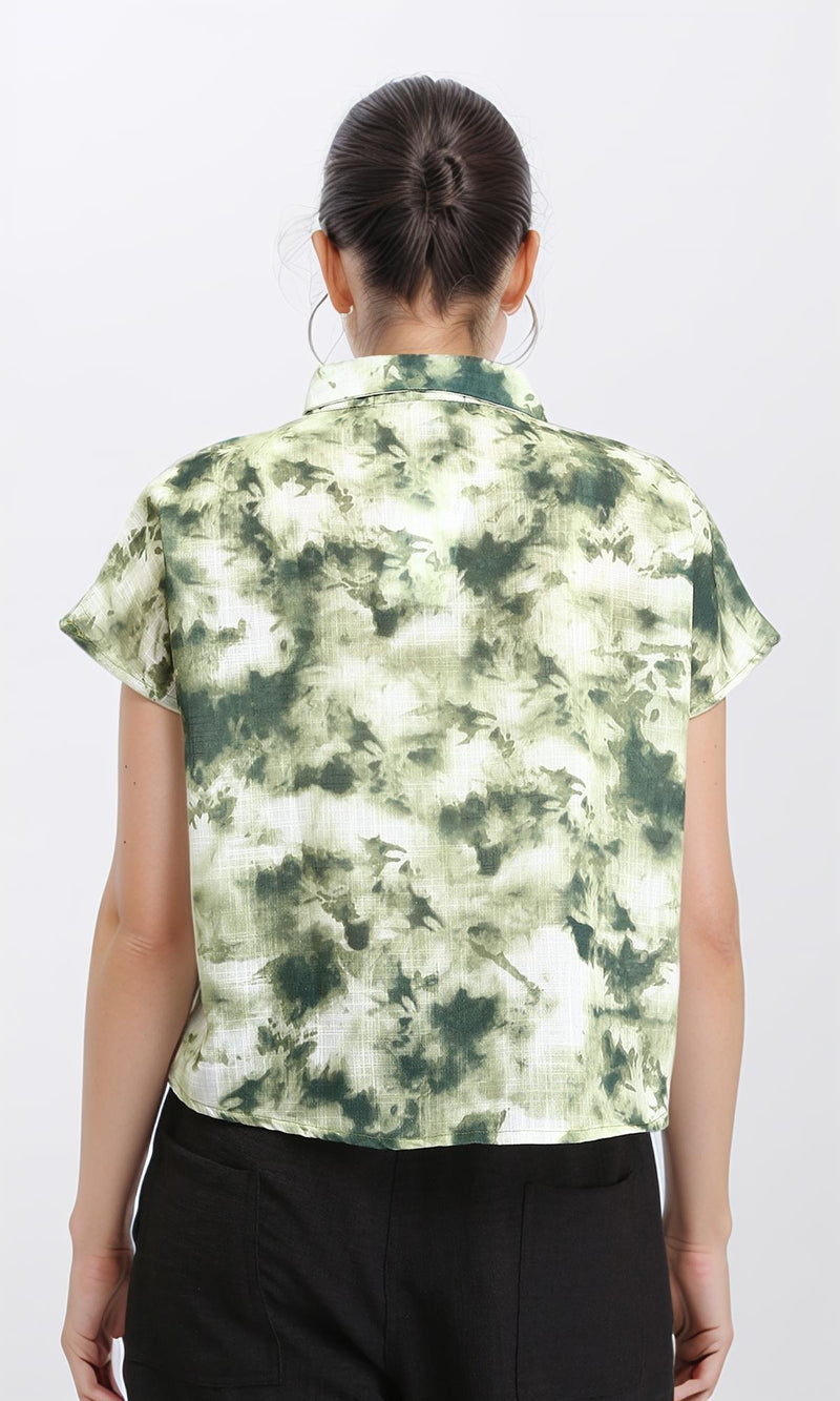 R204844 - Patterned Short Sleeves Relaxed Shirt - Green Shades