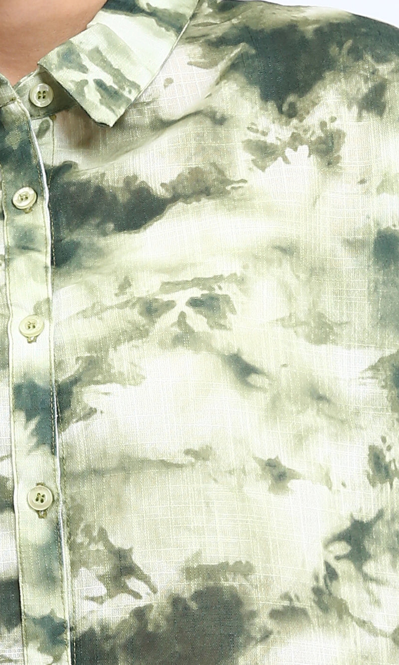 R204844 - Patterned Short Sleeves Relaxed Shirt - Green Shades