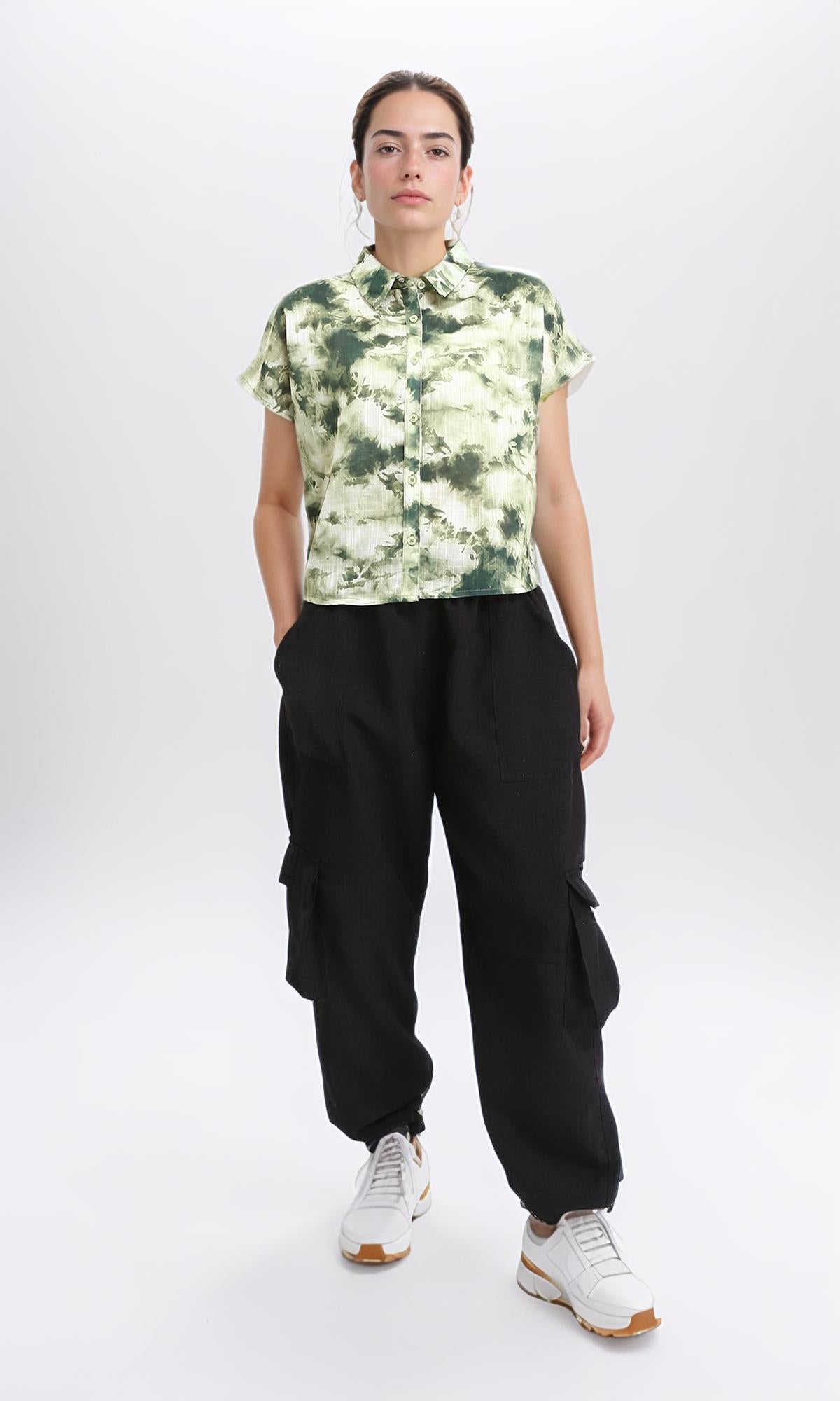 R204844 - Patterned Short Sleeves Relaxed Shirt - Green Shades