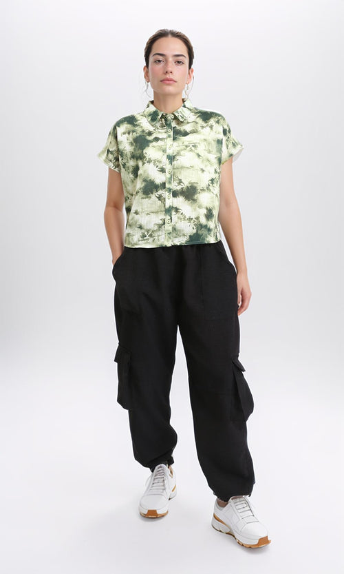 R204844 - Patterned Short Sleeves Relaxed Shirt - Green Shades