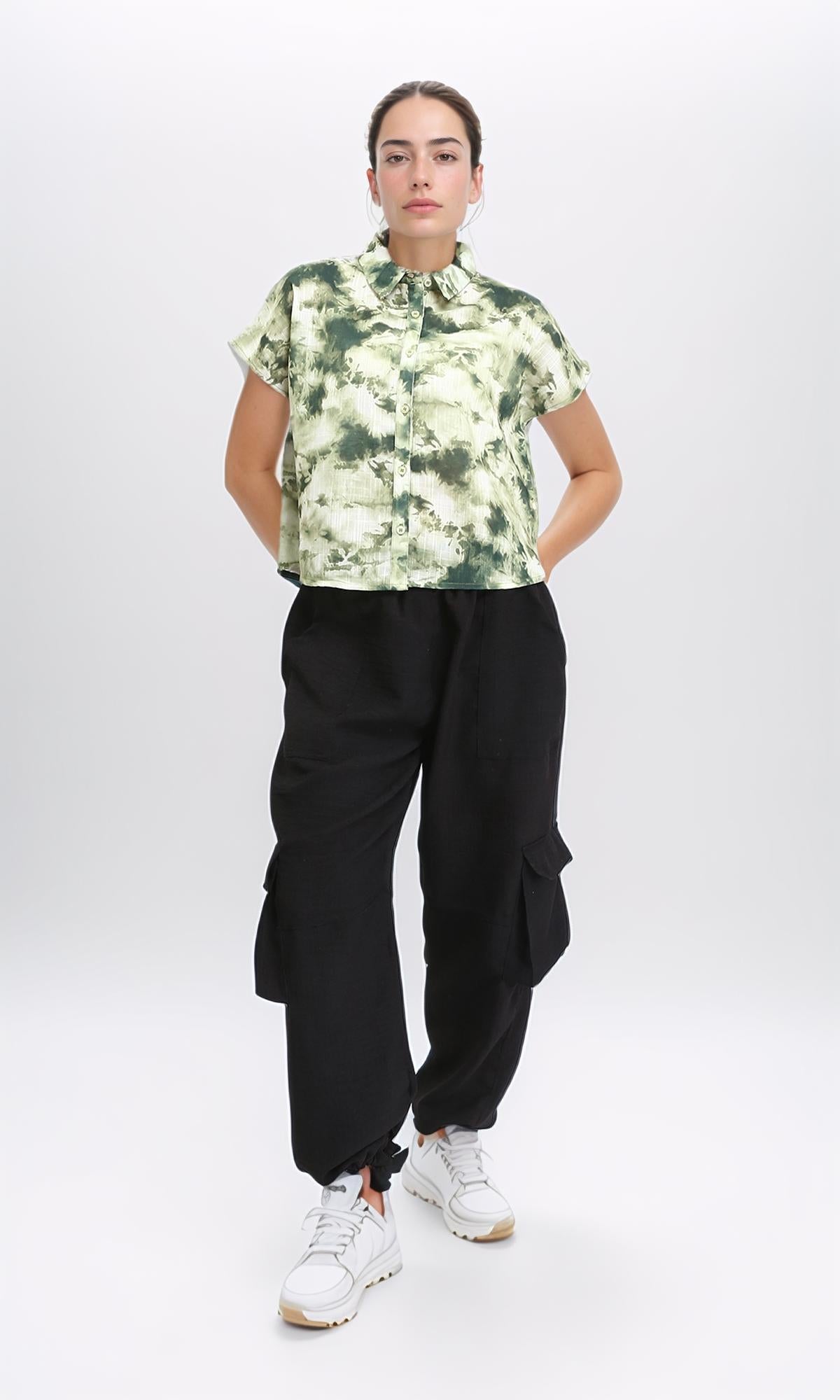 R204844 - Patterned Short Sleeves Relaxed Shirt - Green Shades