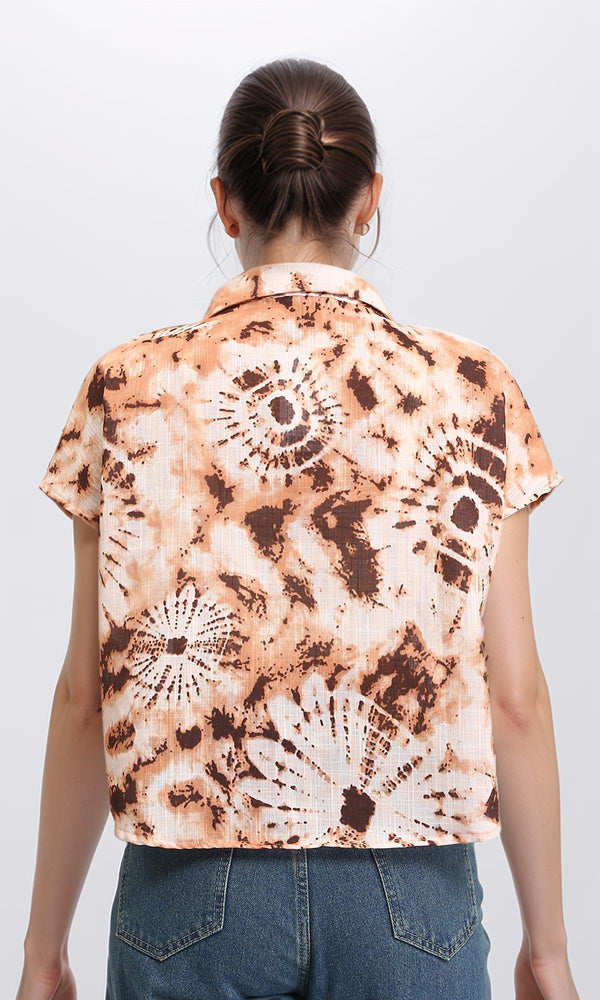 R204845 - Patterned Short Sleeves Relaxed Shirt - Brown & Light Orange