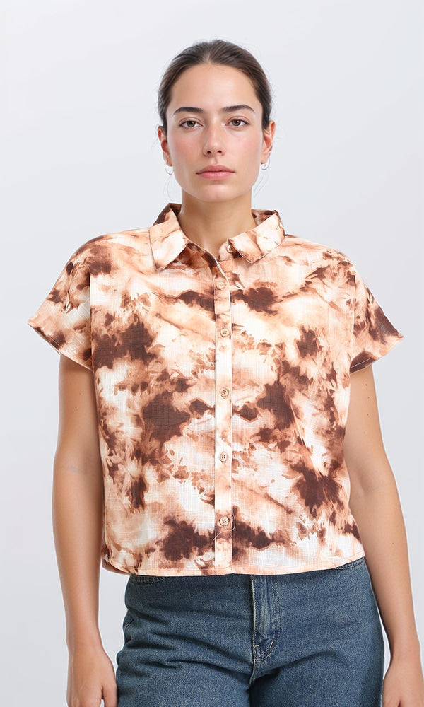 R204846 - Short Sleeves Regular Patterned Shirt - Brown & Light Orange