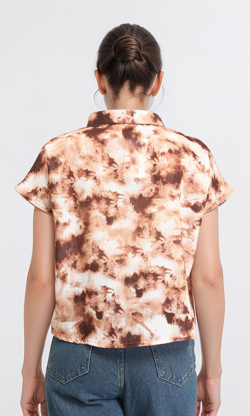 R204846 - Short Sleeves Regular Patterned Shirt - Brown & Light Orange