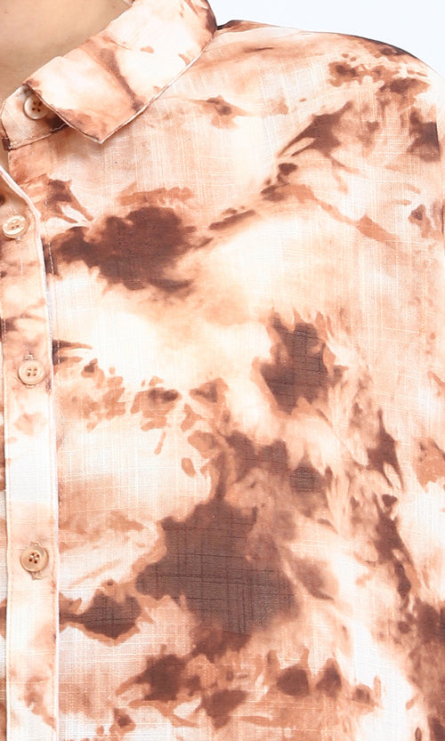 R204846 - Short Sleeves Regular Patterned Shirt - Brown & Light Orange