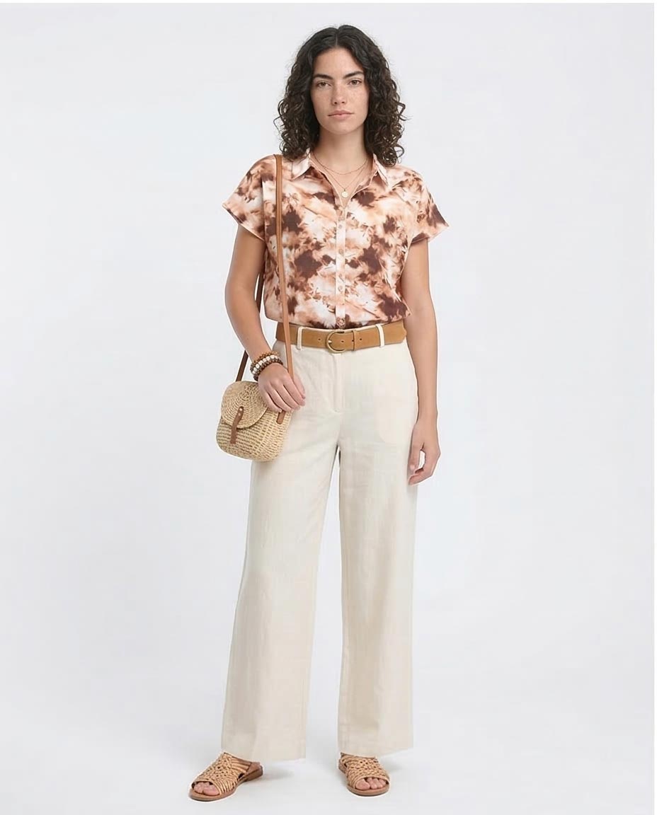 Ravin Women's Earth-Tone Abstract Print Crop Shirt - Brown & Light Orange - R204846