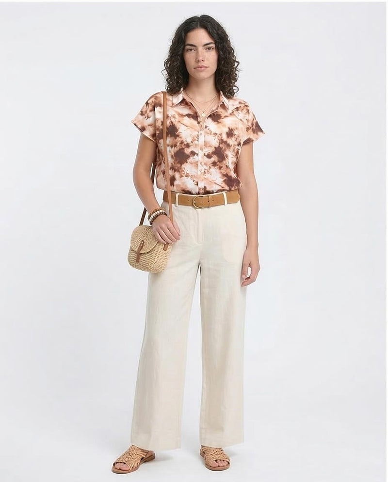 Ravin Women's Earth-Tone Abstract Print Crop Shirt - Brown & Light Orange - R204846