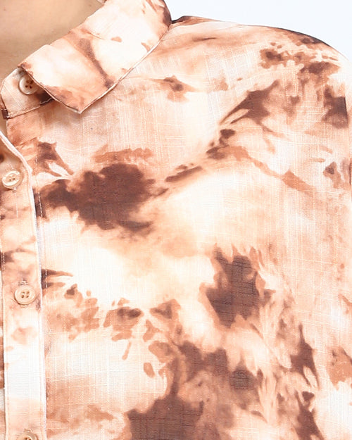 Ravin Women's Earth-Tone Abstract Print Crop Shirt - Brown & Light Orange - R204846