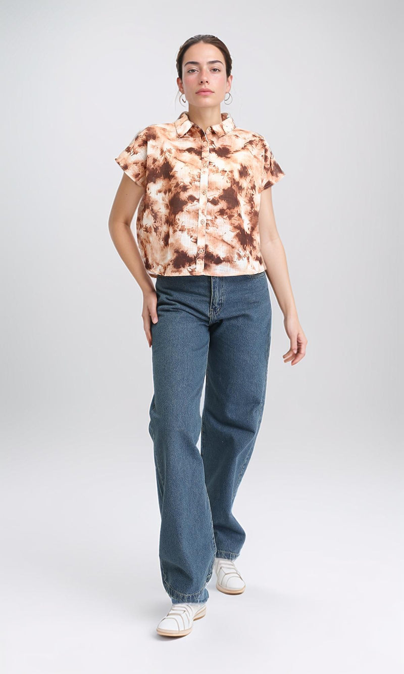 R204846 - Short Sleeves Regular Patterned Shirt - Brown & Light Orange