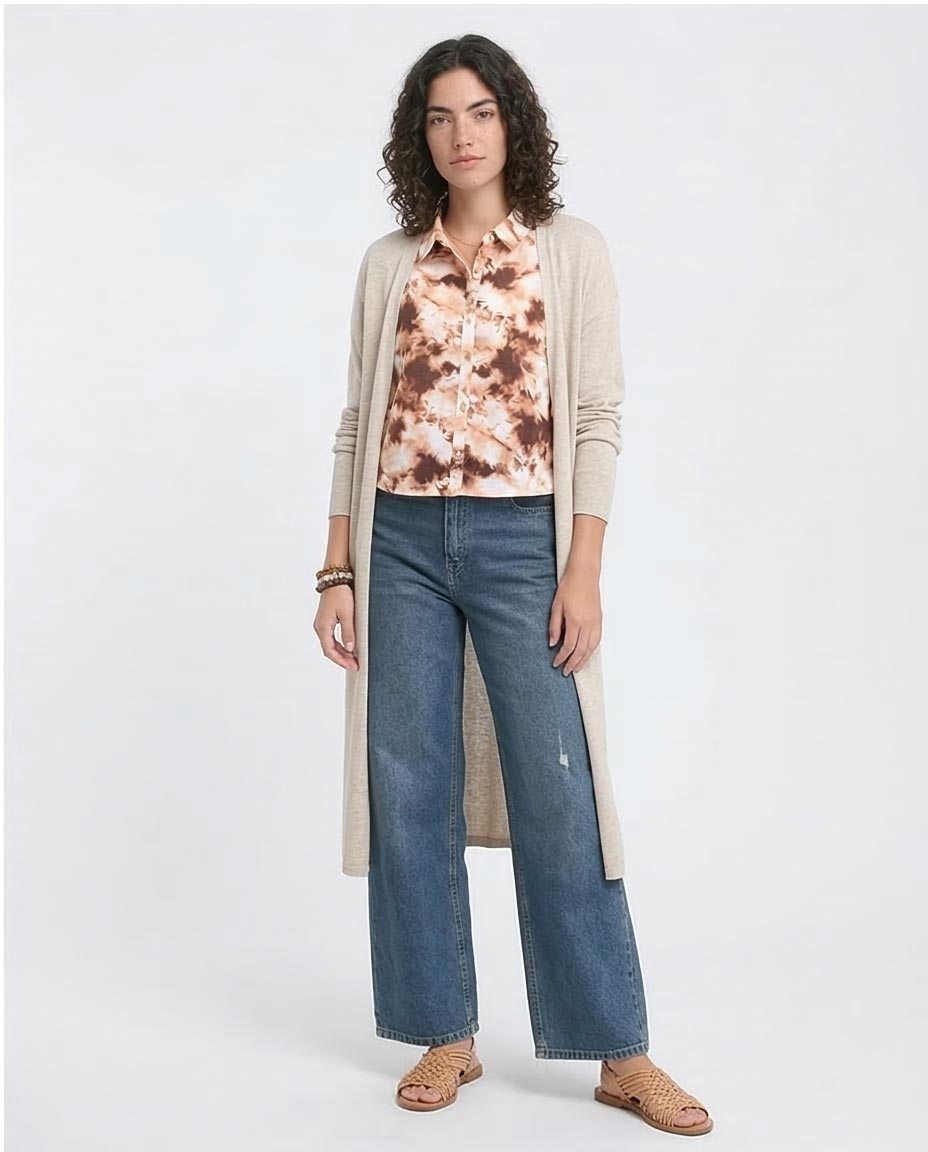 Ravin Women's Earth-Tone Abstract Print Crop Shirt - Brown & Light Orange - R204846