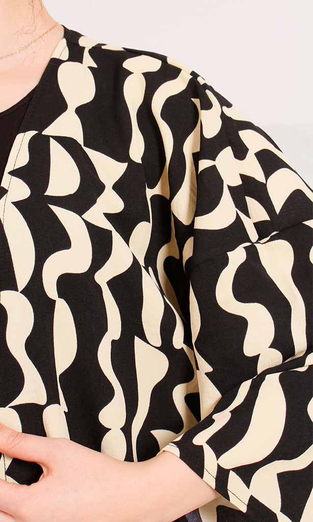 Abstract Print Open-Front Longline Cardigan